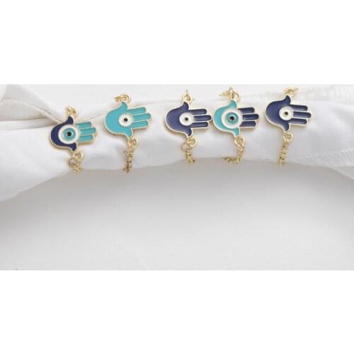 5PCS Gold Plating Lucky Eye Fatima Hand Ring Sets Zinc Alloy Oil Painting Muslim Turkish Evil Eye Girls Jewelry Gifts Wholesale