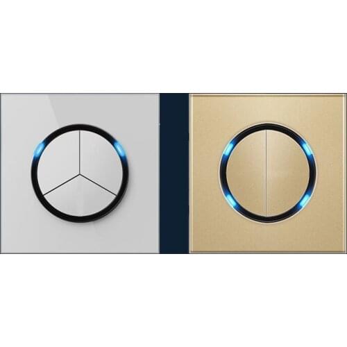 Wall Switch 1 2 3 4 gang 1 2 way Tempered Glass Panel Click Push Button Wall On Off Light Power Switch LED Indicator Gold White