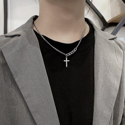 Titanium Steel Silver Color Thin Chain Cross Pendant Necklace for Women Men Choker Collares Vintage Jewelry Friends Gift C327