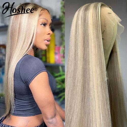 Ash Blonde Straight Lace Front Wig Brazilian Colored Human Hair Wigs 613 HD Lace Frontal Wig Highlight Wigs For Women Human Hair