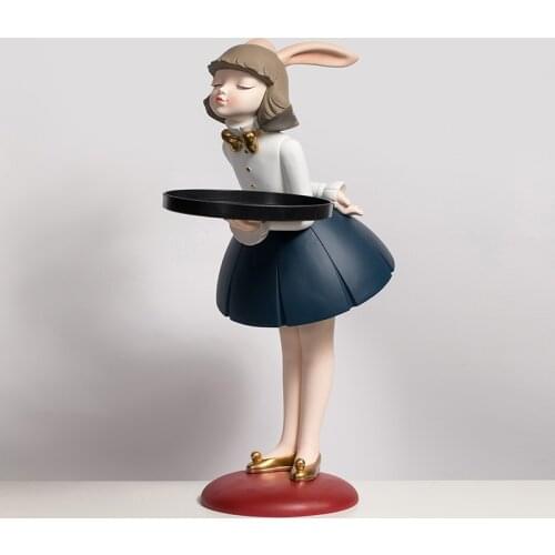 Nordic Home Decor Figurine Cute Bunny Girl Fairy Pallets StatueCreative Living RoomSculpture Large LandingTray Decoration Crafts