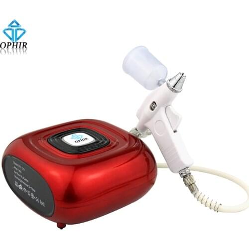 OPHIR Red Mini Air Compressor with 0.3mm Airbrush Kit for Cake Hobby Spraying Cake Decorating Airbrush Set_AC123R+AC124