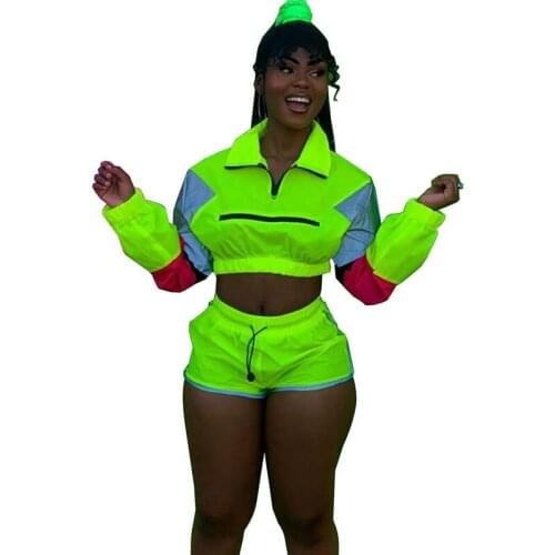 Womens Tracksuit Two Piece Set Long Sleeve Turn-down Collar Crop Top and Biker Shorts Casual Sweat Suit Jogger 2 Piece Outfits