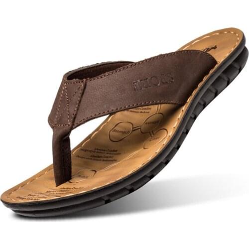 ZYYZYM Leather Flip Flop Men Thick Soled Beach Shoes Arch Clip Toe Slippers Shock Absorption Slipper Mens