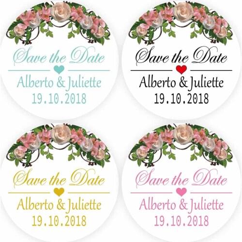 DouxArt 100 Pieces Save the Date Customized Stickers, 4cm Flowers Wedding Party Baptism Communion Favors Labels Gifts Seals