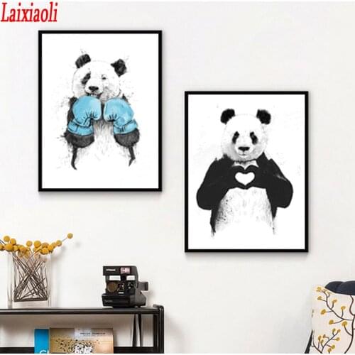 Diamond painting cross stitch 5d diamond mosaic kits rhinestone embroidery Funny Boxing Panda Animal kids room decoration 2 pcs