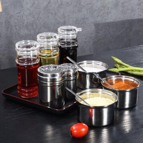 Stainless steel seasoning jar combination oil bottle vinegar bottle sauce box toothpick jar pepper jar oil bottle set for dining