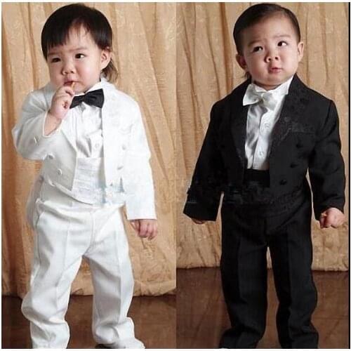 Brand Baby Boy Wedding Suit 5 Pcs:Coat+Vest+Shirt+Bow Tie+Pants Newborn Baby Wedding Suit Party Baptism Christmas clothing