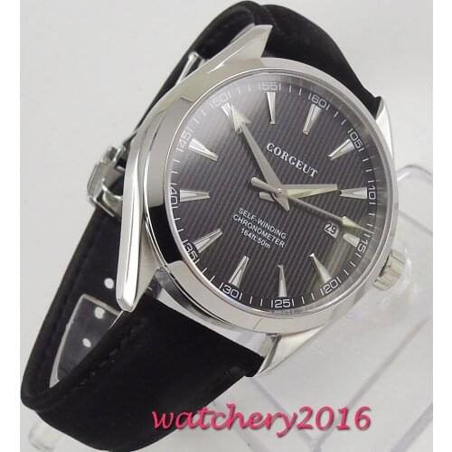 41mm Corgeut Black Dial Sapphire Crystal Date Stainless steel Case Miyota Automatic Movement mens Watch