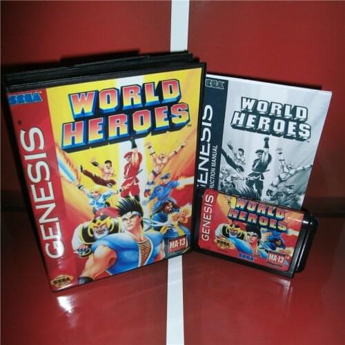 World Heroes US Cover with Box and Manual For Sega Megadrive Genesis Video Game Console 16 bit MD card