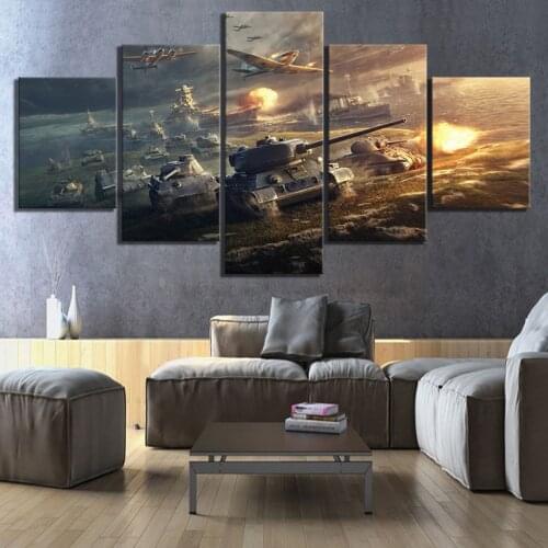 Home Decor Canvas Pictures Wall Artwork 5 Panel World Of Tanks Game Paintings Prints Poster Modular For Living Room Framework