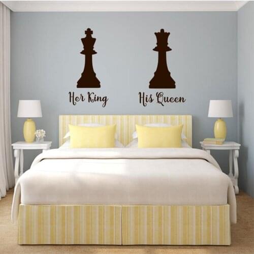 Her King His Queen Couples Bedroom Headboard Wall Decals Vinyl Art Home Decor Wedding Room Romantic Theme Removable Murals 4464
