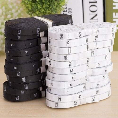 1200pcs(2rolls) White Satin Size Labels Embroidered White Size Tags Kids/Babys Clothing Washing Care Woven Size Labels XXS-6XL