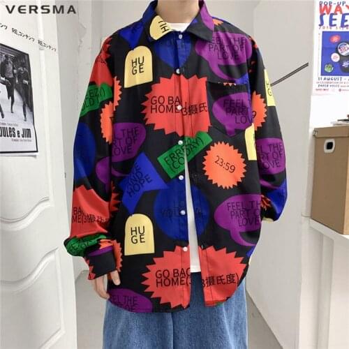 VERSMA Japanese Retro Casual Hawaiian Shirt Men Women Blouse Hip Hop Streetwear Punk Rock Loose Couple Shirts Men Dropshipping