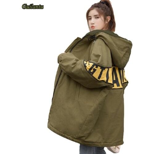 Guilantu Winter Jacket Women Clothing Thick Lamb Wool Cotton Padded Outwear Plus Size Loose Letter Coat Female Hooded Long Parka