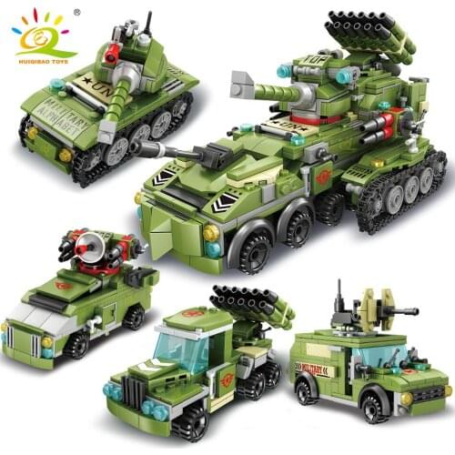 HUIQIBAO 862PCS 4in1 Military WW2 Army Artillery Car Model Building Blocks Soldier Figures Weapon Truck Bricks Toys for Children