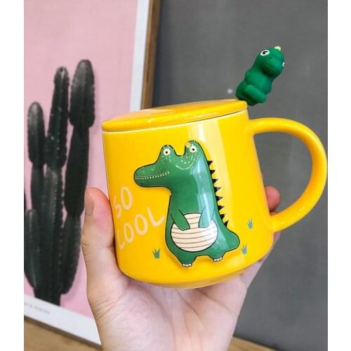 400ML Cute Cartoon Dinosaur Ceramic Mug Creative Relief Monster Coffee Cup Office Bubble Tea Cup Student Milk Breakfast Mug