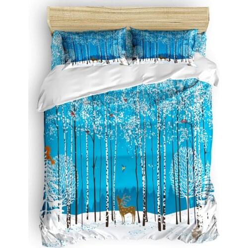 Birch Tree Cow Squirrel Flying Bird Animal Forest Duvet Cover Set 2/3/4pcs Bedding Set Bed Sheet Pillowcases Cover Set