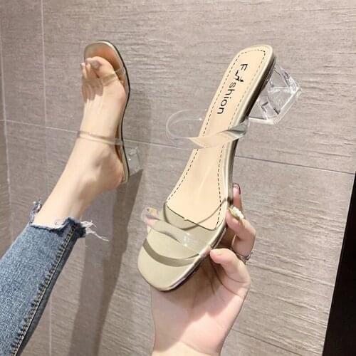 Summer High Heels Womens Shoes Fashion Transparent High Heels Sexy Hollow Breathable Slippers Womens Shoes Women Slippers