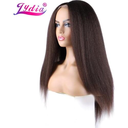Lydia For Women Synthetic Hair Extensions 4*4 Closure Wig Kinky Straight 130% Density Natural Black Heat Resistant Daily Wigs