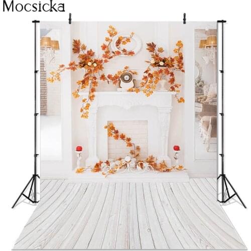 Mocsicka Baby In The Rain Background Maple Leaf Fireplace Decoration Style Child Portrait Photo Background Photography Banner