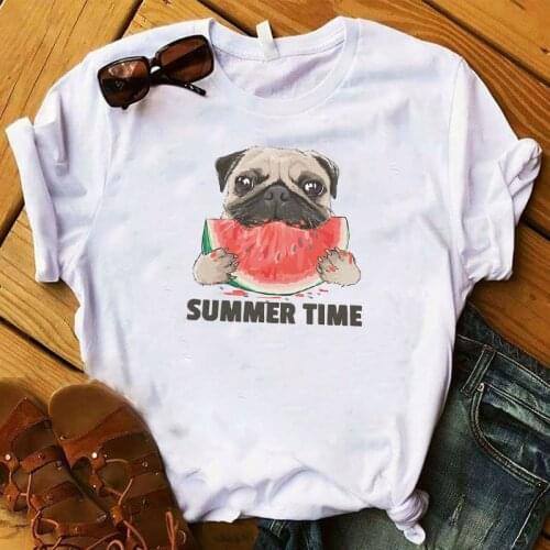 Fashion Women T Womens Watermelon Dog Pug Summer Time Cartoon Graphic Top Tshirt Female Tee Shirt Femme Ladies Clothes T-shirt