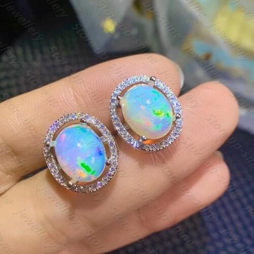 Fine natural opal Earrings for Women Silver With 925 Sterling Sliver Platinum plating Wedding&Birthday Jewelry
