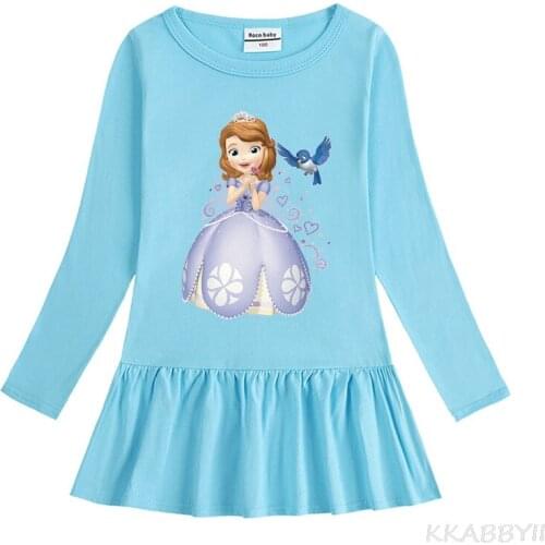 Spring And Autumn Fashion New ForeignTrade Childrens Wear Cotton Girls Sofia Cartoon Dress Pleated Baby Princess Skirt