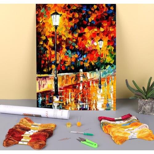 Lonely Bicycle Printed Fabric 11CT Cross Stitch Kit DIY Embroidery DMC Threads Sewing Handiwork work Painting Stamped