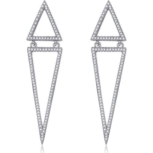 Punk Fashion Triangle AAAAAAA Cubic Zircon 925 Sterling Silver Dangle Earrings For Women Statement Korean Drop Party Earing Gift