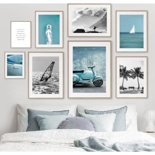Beach Moto Bike Car Sea Woman Surf Wall Art Canvas Painting Posters And Prints Living Room Decoration Nordic Style Vintage Decor