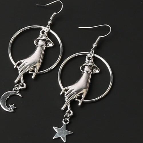 Celestial Oracle Hand Earrings, silver plated star, dangling jewelry