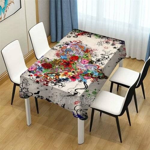 Love Doodle Artistic Design Rectangle Tablecloth Picnic Bbq Kitchen Dining Decoration