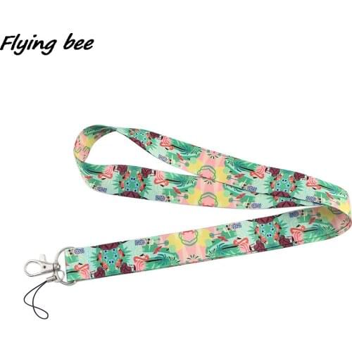 Flyingbee Bird Illustration Lanyards Id Badge Holder Keychain ID Card Pass Gym Mobile Badge Holder Lanyard Key Holder X1419