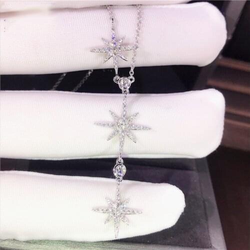 Luxury Genuine 925 Sterling Silver Necklace Exquisite Zircon Star Charm Pendant Necklace for Women Weding Party Birthday Gifts