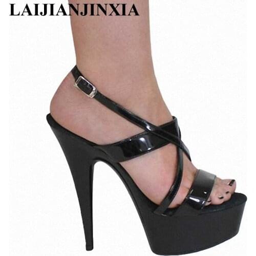 LAIJIANJINXIA Sexy stage star favorite fish mouth with sandals Black bride wedding shoe 15 cm high heels Womens shoes H-197