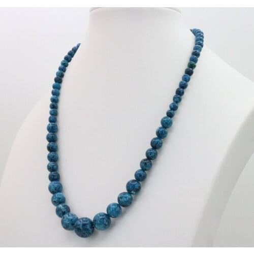 Blue black spots 6-14mm round bead stone chalcedony tower chain necklace 18 " earrings women fashion jewelry