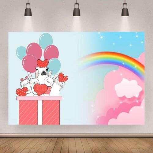 Bunny Gift Box Animal Photography Backdrop Baby Shower Kids Happy Birthday Photo Background Green Custom Vinyl Booth Props