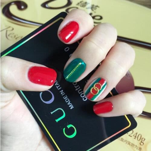 British style Vintage red and green hit pure color with double circle rivet decoration 3d fake nails bride false nails french