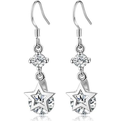 Top Quality Silver 925 Sterling Earrings Women Jewelry Fashion Ceystal Star Drop Earrings Girl Princess Engagement Accessories