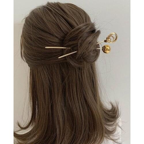 Minimalist Women Metal Hair Stick Chignon Pin Round Ball Hollow Gold Chopstick Hairpin Vintage Updo Bun Holder Barrettes