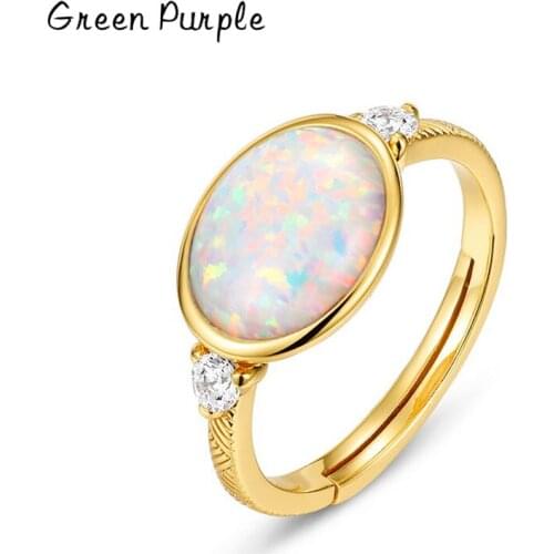 Green Purple Solid 925 Sterling Silver Rings For Women Opal Real Gold Plated Luxury Engagement Fine Jewelry 2021 New Gift