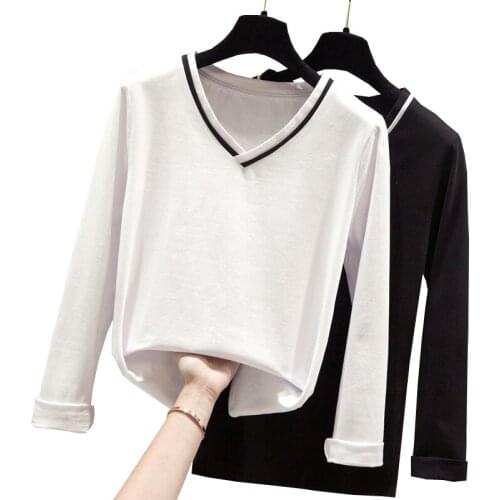 Gkfnmt Long Sleeve T Shirt Women Tshirt Korean Style Cotton Tshirts 2020 Tops Casual T-Shirt Tee Shirt Femme White Black Autumn