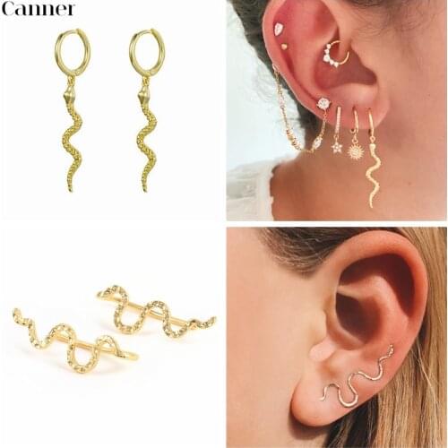 Real 100% 925 sterling silver Snake Ear Jacket Earrings For Women Reptile Jewelry Animal Stud Earrings Fashion Jewelry Gift