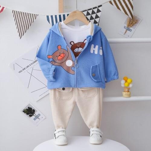 Toddler Boy Clothes Sets New Spring Autumn Baby Girl Cartoon Hooded Zipper Coat+T-shirt+Pants 3PCS Suits Infant Casual Clothing