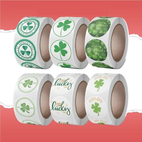 500 Pieces St. Patricks Day Stickers Shamrock Roll Lucky Seal Labels Green Clover Stickers for Party Decorations and Crafts