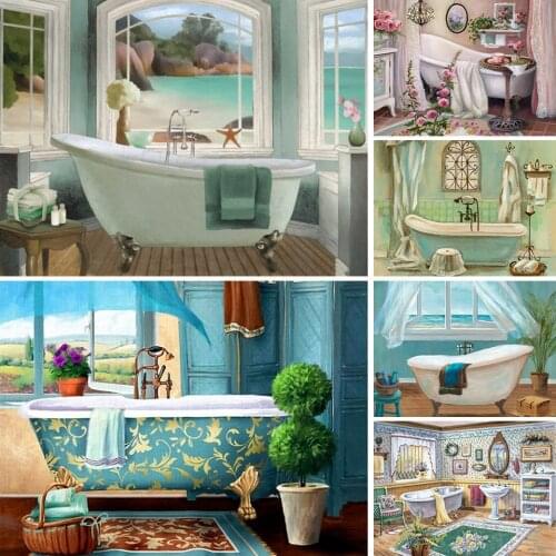 5D DIY Diamond Painting Landscape Cross Stitch Kit Full Drill Embroidery Bathroom Mosaic Art Picture of Rhinestones Home Decor