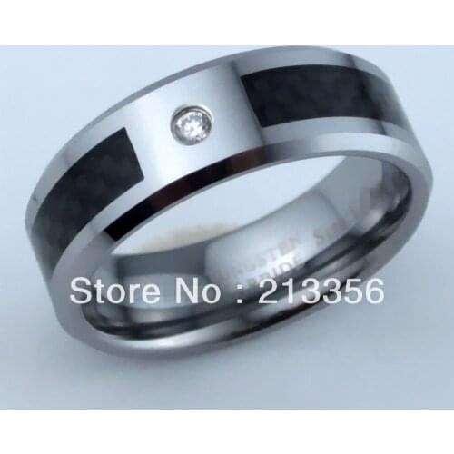 FREE SHIPPING!USA WHOLESALES CHEAP PRICE BRAZIL RUSSIA HOT SELLING 8MM WOMEN&MENS BLACK FIBER WITH STONE TUNGSTEN WEDDING RING
