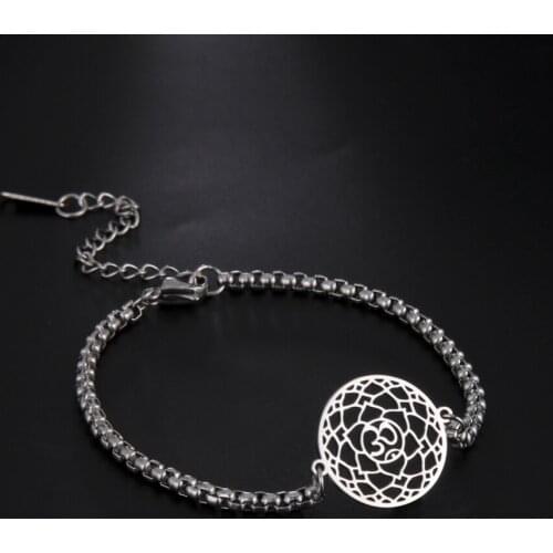 COOLTIME Yoga Sahasrara Chakra Bracelets on Hand Hollow OM Flower of Life Bracelets for Women Stainless Steel Couple Jewelry
