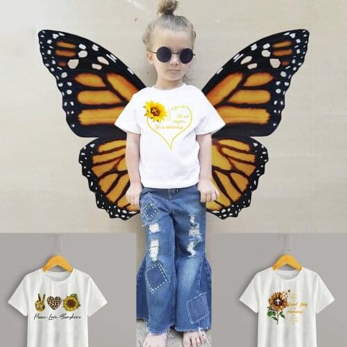 Sunflower and Jesus Peace Love Sunshine Girls Fashion T-shirts Kids Butterfly Print Tee Shirts Faith Tops Tee Shirt Drop Ship